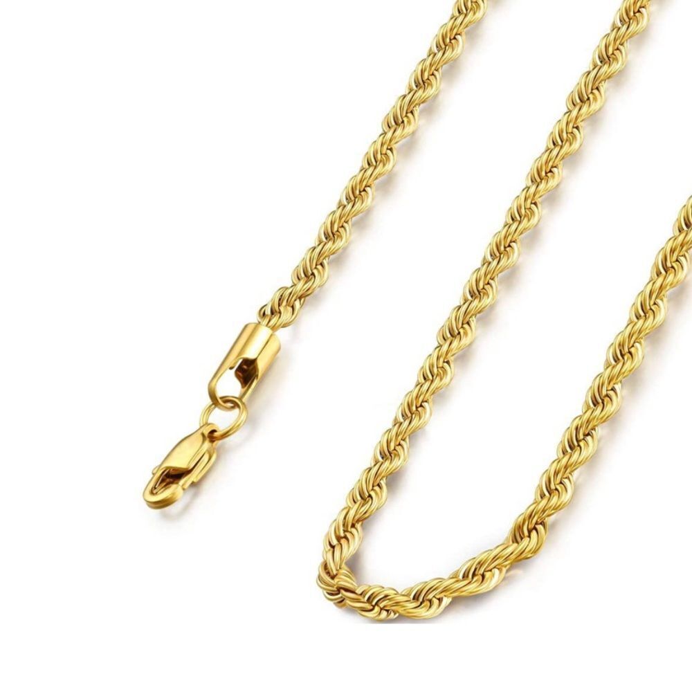 NWT 18K Gold Plated Stainless Steel 5mm Twist Rope Chain